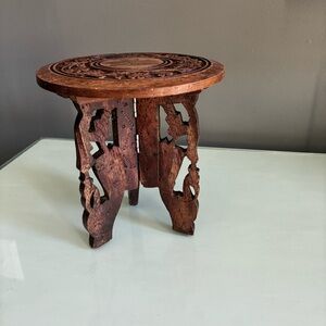 Intricate Carved Wood Plant Stand